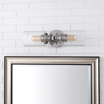 Jules Edison 16.5" Cylinder Iron/Seeded Glass Farmhouse Contemporary LED Wall Sconce - JONATHAN Y